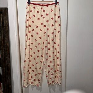 Cream Pajama Pants with Red Print